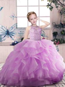 Lilac Child Pageant Dress Party and Sweet 16 and Wedding Party with Beading and Ruffles Scoop Sleeveless Zipper