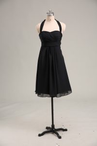 Free and Easy Empire Prom Dresses Black Halter Top Chiffon Sleeveless Mini Length Zipper