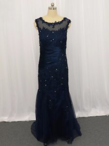 Artistic Navy Blue Zipper Lace and Appliques Sleeveless Floor Length