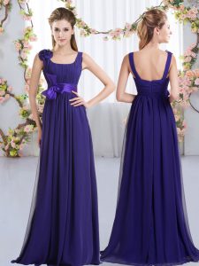 Designer Straps Sleeveless Zipper Bridesmaid Gown Purple Chiffon