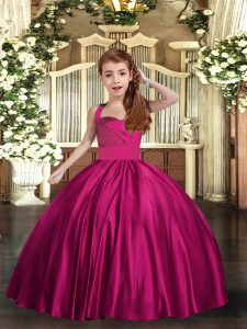 Hot Sale Fuchsia Sleeveless Satin Lace Up High School Pageant Dress for Party and Sweet 16 and Wedding Party