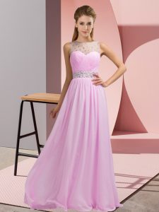Lovely Floor Length Empire Sleeveless Pink Homecoming Dress Backless
