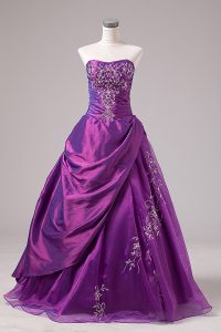 Purple Zipper Vestidos de Quinceanera Embroidery Sleeveless Floor Length