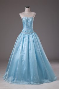 Cute Strapless Sleeveless Organza Ball Gown Prom Dress Beading Lace Up