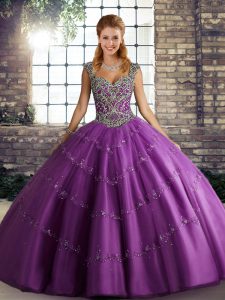 Purple Sleeveless Tulle Lace Up Sweet 16 Dress for Military Ball and Sweet 16 and Quinceanera
