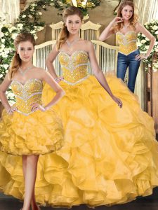 Pretty Organza Sleeveless Floor Length Quinceanera Gown and Beading and Ruffles