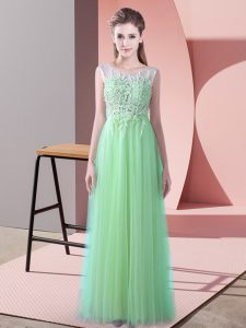 Custom Fit Apple Green Sleeveless Beading and Lace Zipper Bridesmaid Dresses