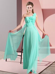 Discount Apple Green Lace Up Bridesmaid Dresses Hand Made Flower Sleeveless Floor Length
