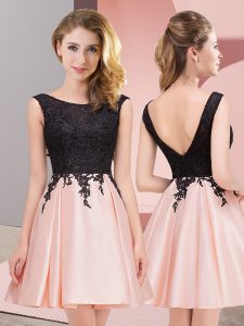 Pink Zipper Scoop Lace Damas Dress Satin Sleeveless