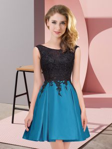 Dramatic Teal Sleeveless Lace Mini Length Dama Dress
