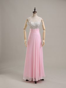 Fine Column/Sheath Prom Dress Baby Pink Scoop Chiffon Sleeveless Floor Length Side Zipper