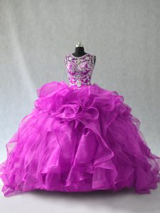 Amazing Ball Gowns Quince Ball Gowns Purple Scoop Organza Sleeveless Floor Length Lace Up