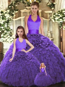 Fashion Floor Length Ball Gowns Sleeveless Purple Vestidos de Quinceanera Lace Up