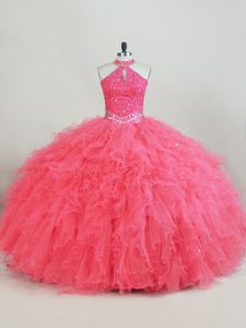 Lace Up Quinceanera Dress Pink for Sweet 16 and Quinceanera with Beading and Ruffles