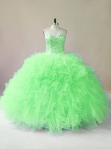 Ball Gowns Sweetheart Sleeveless Tulle Floor Length Lace Up Beading and Ruffles Quinceanera Gown