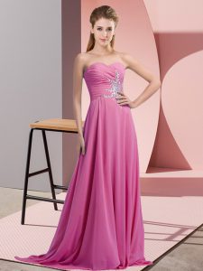 Fashion Chiffon Sweetheart Sleeveless Lace Up Beading Prom Party Dress in Lilac