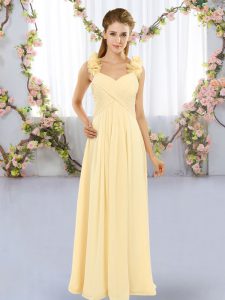 Wonderful Hand Made Flower Dama Dress for Quinceanera Yellow Lace Up Sleeveless Floor Length