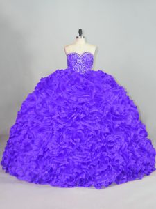 Sleeveless Beading Lace Up Quinceanera Gown with Purple Court Train
