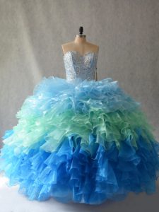 Dynamic Floor Length Ball Gowns Sleeveless Multi-color Quince Ball Gowns Lace Up