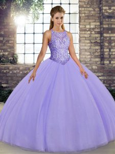 Exceptional Lavender Lace Up Scoop Embroidery Quinceanera Dress Tulle Sleeveless