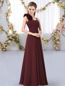 Modern Straps Sleeveless Lace Up Dama Dress for Quinceanera Brown Chiffon