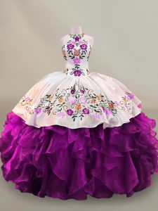 Purple High-neck Lace Up Embroidery Quinceanera Dresses Sleeveless