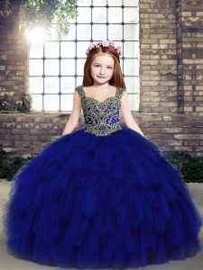 Inexpensive Sleeveless Lace Up Beading and Ruffles Little Girls Pageant Gowns