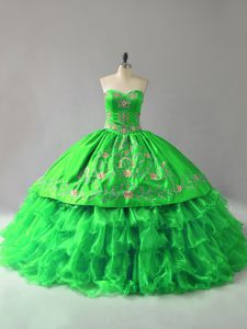 Stunning Ball Gowns Sweetheart Sleeveless Organza Floor Length Lace Up Embroidery and Ruffles Quinceanera Gowns