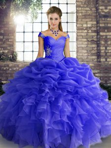 Fancy Floor Length Ball Gowns Sleeveless Blue Sweet 16 Quinceanera Dress Lace Up