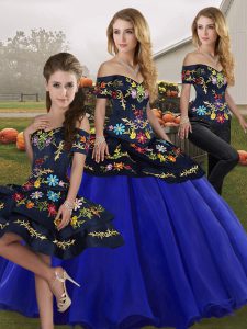 High End Royal Blue Sleeveless Embroidery Floor Length 15th Birthday Dress