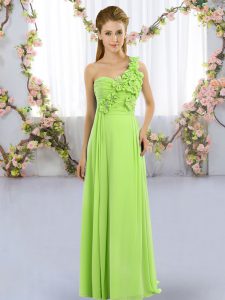 Chiffon One Shoulder Sleeveless Lace Up Hand Made Flower Wedding Party Dress in