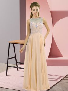 Peach Sleeveless Floor Length Beading Zipper Prom Party Dress