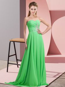 Super Sleeveless Chiffon Floor Length Lace Up Prom Dresses in with Beading and Ruching