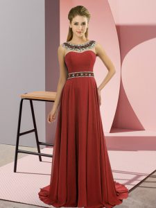 Spectacular Rust Red Scoop Neckline Beading Prom Dress Sleeveless Zipper