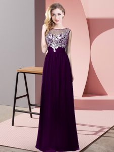 Best Selling Purple Empire Beading Evening Dress Backless Chiffon Sleeveless Floor Length