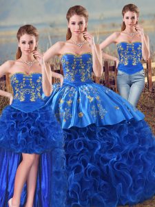 Sweetheart Sleeveless Lace Up Quinceanera Gown Royal Blue Fabric With Rolling Flowers