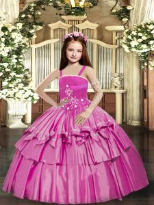 High Quality Lilac Kids Formal Wear Party and Sweet 16 and Wedding Party with Beading and Ruffled Layers Straps Sleeveless Lace Up