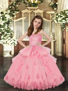 Floor Length Ball Gowns Sleeveless Baby Pink Little Girls Pageant Gowns Lace Up