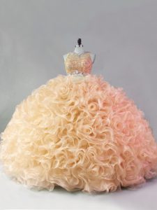 Gold Quinceanera Gowns Sweet 16 and Quinceanera with Beading and Ruffles Scoop Sleeveless Zipper