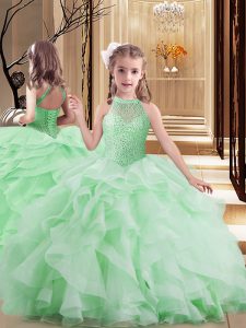 Tulle Scoop Sleeveless Lace Up Beading and Ruffles Little Girls Pageant Gowns in