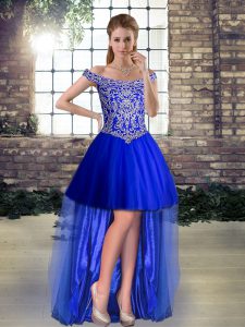 Royal Blue Prom Dresses Prom and Party with Beading Off The Shoulder Sleeveless Lace Up
