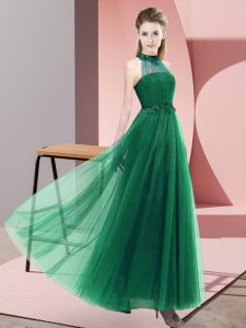 Empire Court Dresses for Sweet 16 Dark Green Halter Top Tulle Sleeveless Floor Length Lace Up