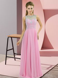 Sophisticated Rose Pink Sleeveless Beading Floor Length Homecoming Dress Online