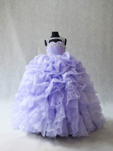 Adorable Lavender Sleeveless Beading and Ruffles and Pick Ups Lace Up Pageant Gowns