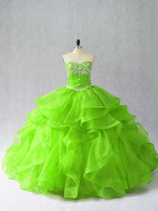 Luxurious Sleeveless Floor Length Beading and Ruffles Lace Up Ball Gown Prom Dress with