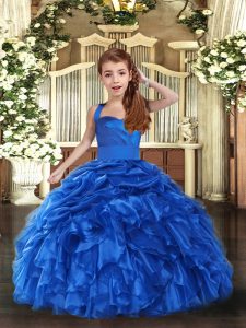 Royal Blue Organza Lace Up Child Pageant Dress Sleeveless Floor Length Ruffles