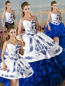 Free and Easy Sweetheart Sleeveless Lace Up Vestidos de Quinceanera Blue And White Satin and Organza