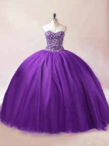 Noble Purple Sleeveless Beading Floor Length Vestidos de Quinceanera