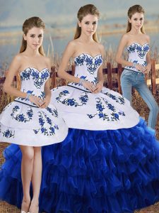 Inexpensive Floor Length Three Pieces Sleeveless Royal Blue 15th Birthday Dress Lace Up