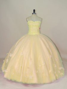 Sweetheart Sleeveless Tulle Quinceanera Dress Beading and Hand Made Flower Lace Up